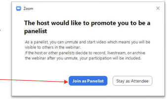 Zoom prompt asking user to join as panelist